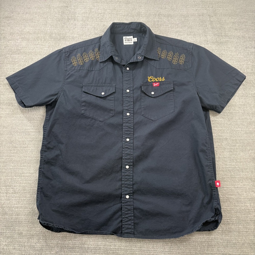 Huckberry x Coors Banquet Pearl Snap Embroidered Western Shirt Mens Large Blue